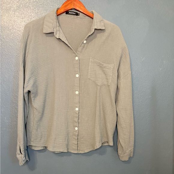 100% cotton gauze button up Sage Green Sz S - Picture 1 of 5